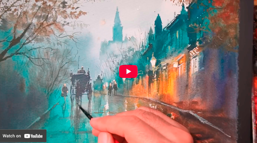 Watercolor painting tutorial-a Rainy Night.mp4